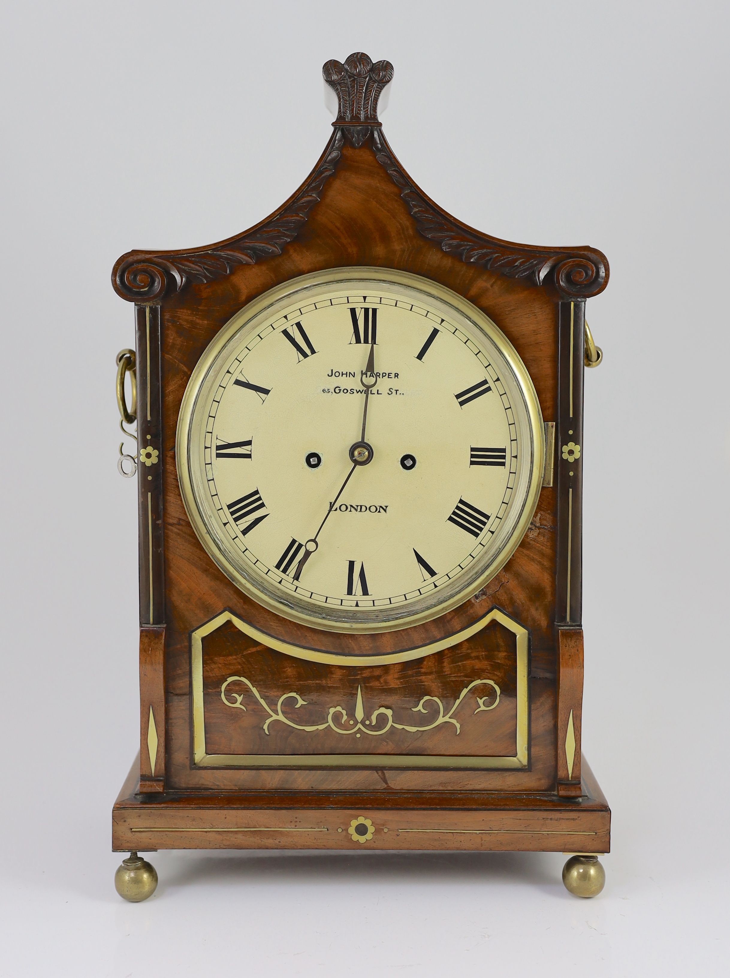 John Harper of London. A William IV brass inset mahogany bracket clock, width 30cm depth 15.5cm height 51cm